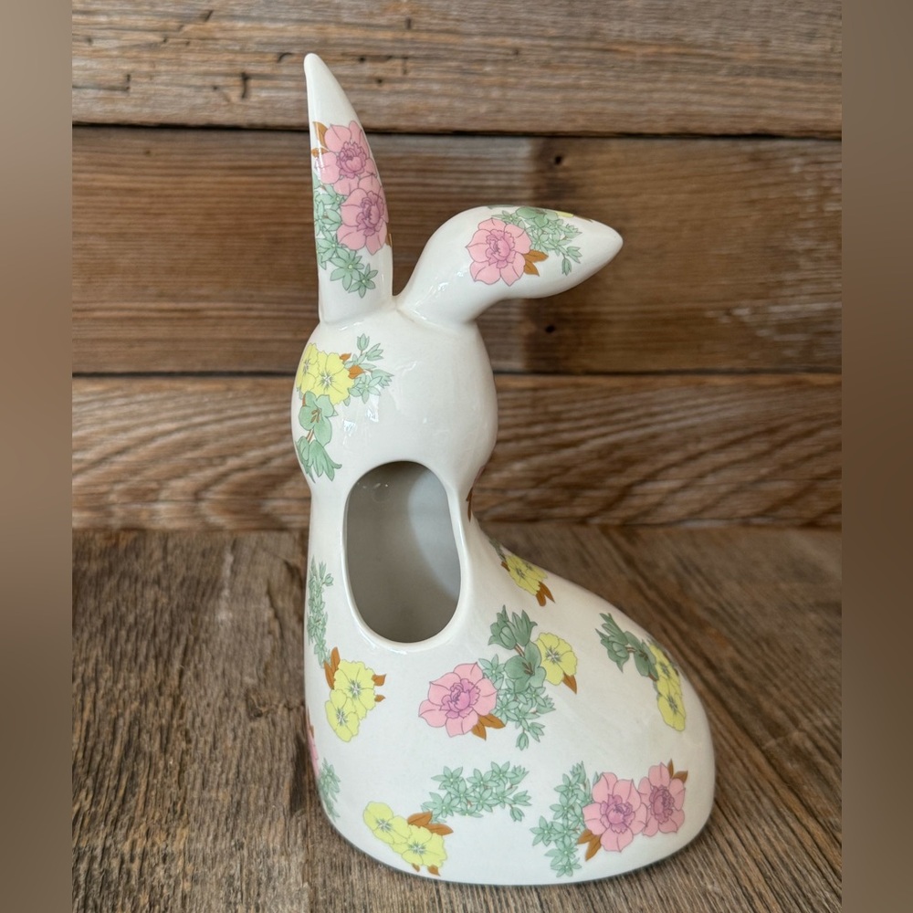 Anthropologie Floral Ceramic Rabbit with Pink and Yellow Blooms - Picture 3 of 6